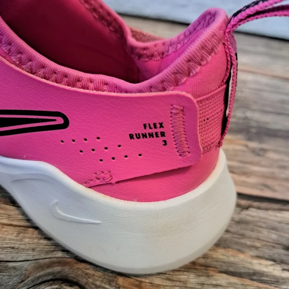 Nike Flex Runner 3 Kids Pink Black Slip On Running Shoes FN1294-602 Size 4Y